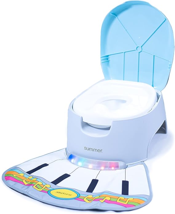 Summer Infant 3-in-1 Sit 'N Play Potty Training Toilet, Features Interactive Musical Foot Mat, Removable Pot and Splash Guard, Gray/Blue
