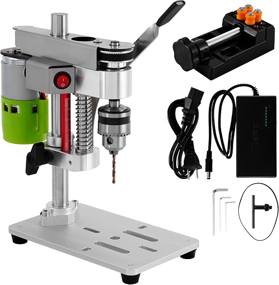 Mini Benchtop Drill Press with Work Light, Rear-Mounted 795 Motor Design