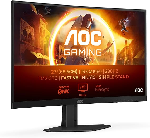 AOC Gaming C27G4ZXED - 27 inch FHD curved monitor, 280 Hz, 1ms, HDR10, FreeSync Premium (1920x1080, HDMI, DisplayPort) black/gray
