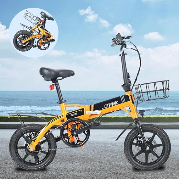 FLY FISH Electric Assisted Bicycle, Foldable, 14 Inches, Public Road, Model Certified, Small, 14 Inches, Commuting to Work or School, Large Capacity, 36 V8 Ah, 3-Stage Assist, Model Certified, Disc