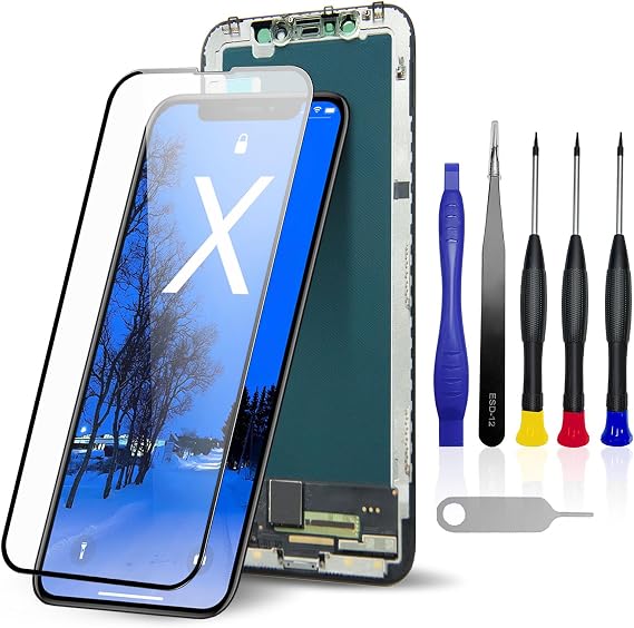 iPhone X LCD Screen Replacement 5.8 Inch - 3D Touch Display Digitizer Assembly with Full Repair Tools Kit, Perfectly Compatible with iPhone X Models (A1865, A1901, A1902)