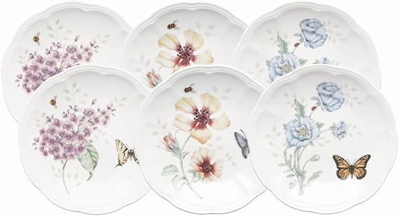 Lenox Butterfly Meadow 6-Piece Tidbit Plates, Dessert Plate Set for 6