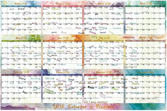 2026 Full Year to View Calendar Planner Double Side Erasable Wall Yearly Planner Dated for Offices Home 48x32In Portable Minimalist