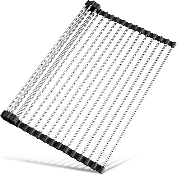 Tomorotec Roll Up Dish Drying Rack Over Sink, 304 Steel, 17.7x12.5, Black