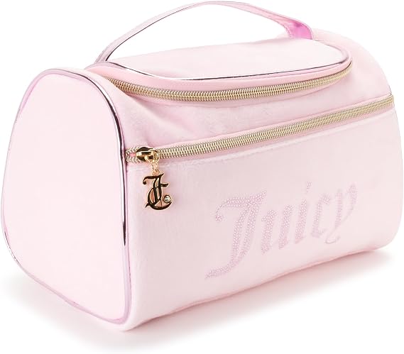 Juicy Couture Pink Makeup Bag, Velour Hanging Duffel Rhinestones