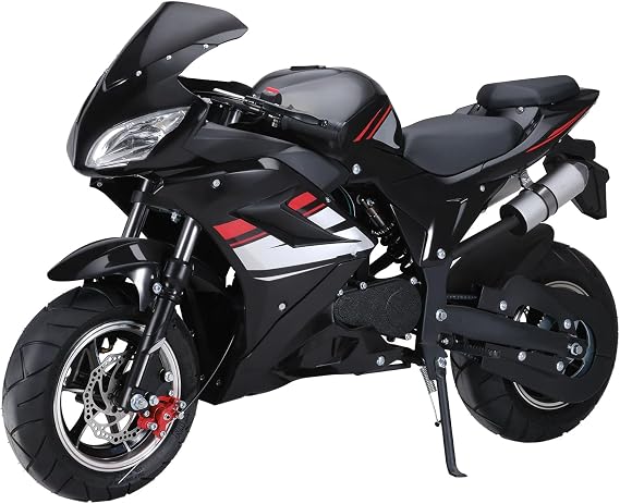 Mini Motorcycle for Adults | 49cc 4-Stroke Gas Pocket Rocket Motorcycle | Gas Pocket Motorbike with Front Rear Disc Brakes | 8 Inch Wheels Mini Motorcycle, Dual Headlights | Kids Gift Black