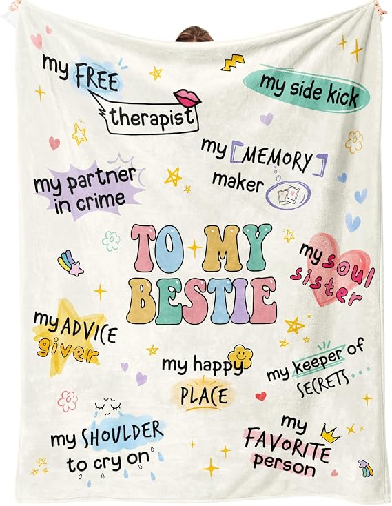 Best Friend Birthday Gifts for Women, Bestie Gift for Women, Bestie Birthday Gifts for Woman, Best Friends Blanket, Friendship Gifts for Woman, Yellow Throw Besties Birthday Blanket 60x50 Inches