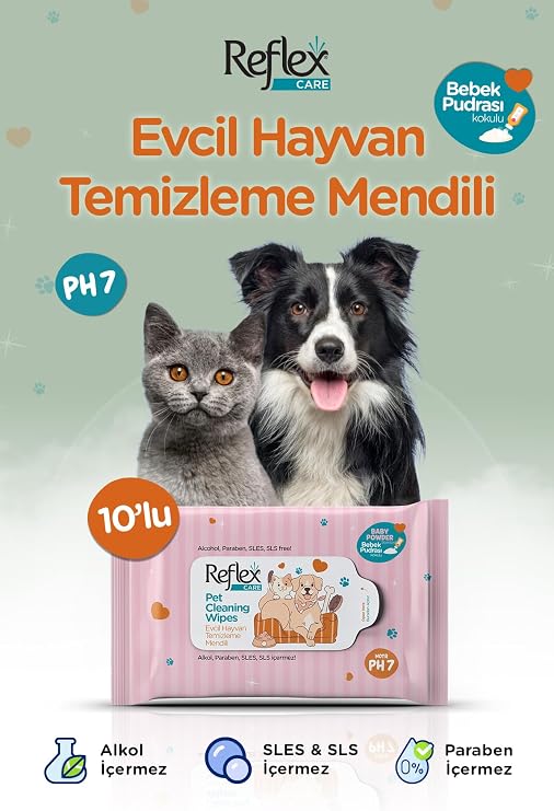 Reflex Care Evcil Hayvanlar İçin Çok Amaçlı Hijyenik Temizleme Mendili 10’lu