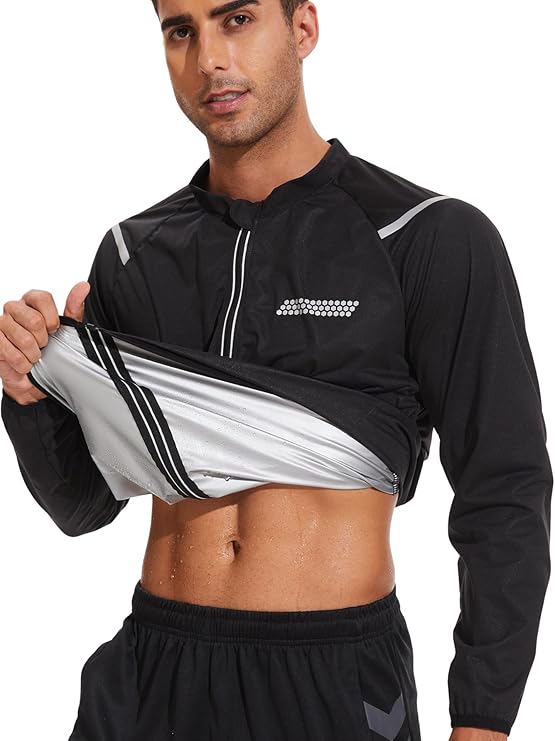 Sauna Suit for Men Long Sleeve Sweat Sauna Jacket Zipper Gym Workout Sauna Shirt Fitness Sweat Top