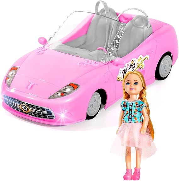 Pink Remote Control Car for Girls with Doll & 100 mins Rechargeable Battery | 2.4Ghz Racing for Toddler, 1:18 RC Toys for Kids, Driving Toy Car for 3 4 5 6 7 8 Girls Birthday Gift