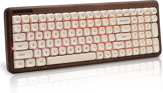 Walnut Wood Mechanical Keyboard - Tri-Mode Wireless, RGB Backlit, Hot-Swappable- Premium PBT Keycaps & 4000mAh Battery (100 Keys)
