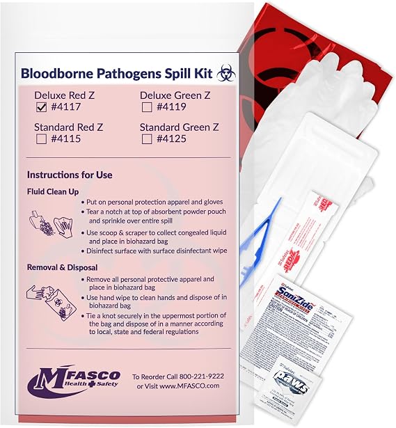 MFASCO Biohazard Fluid Clean Up Kit Deluxe - Approved Bio Bag, Preparedness for Cleaning Blood, Urine, Vomit, Feces - Safety Essentials for First Responder & Medic - Portable Professional Supplies