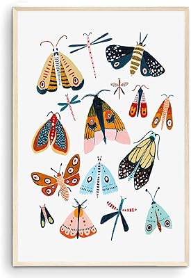 Nationcog Moths and Butterfly Wall Art, Kids Room and Animal Nursery Decor, Woodland Theme, Unframed 24x36
