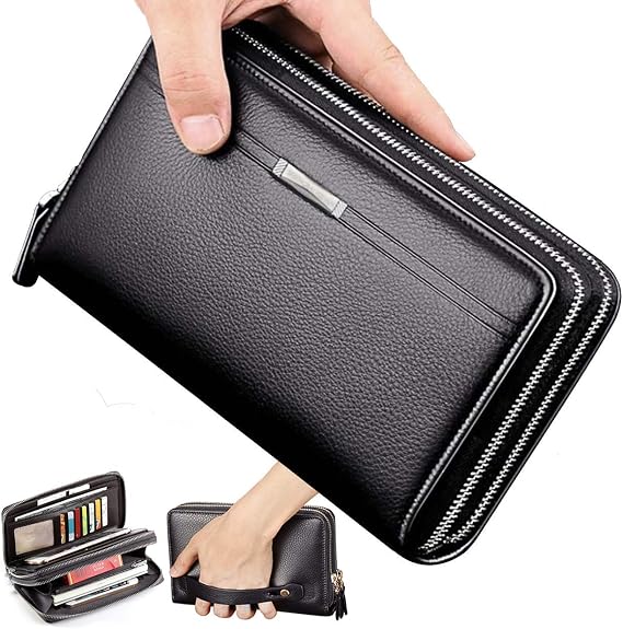 Mens Wallet Long Purse Leather Clutch Large Business Handbag Phone Card Holder Case Gift for Men Father Son Husband Boyfriend