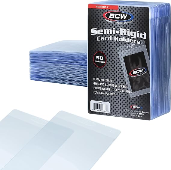 BCW Semi-Rigid Card Holder for Standard Cards Up to 35 PT, Size 1, 50 Ct