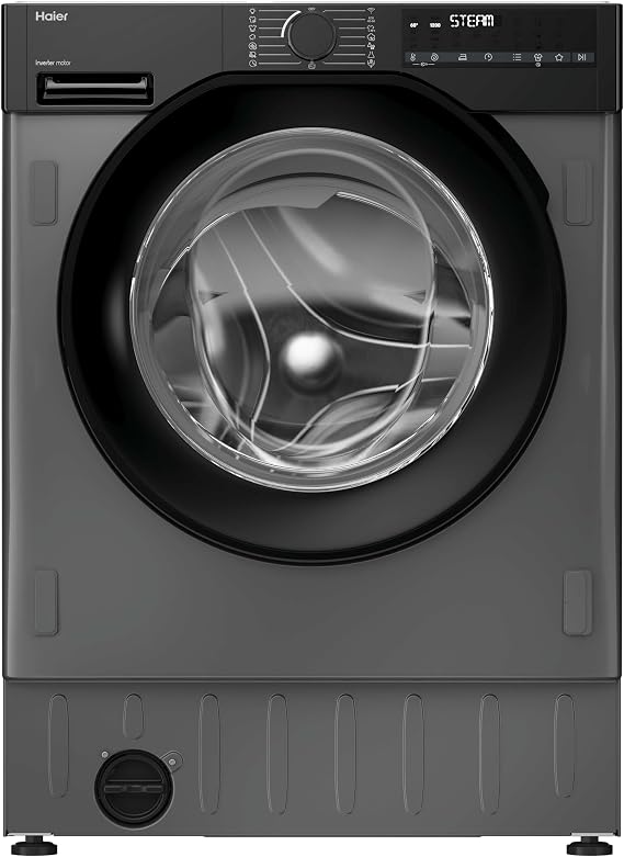 Haier Series 6 Integrated Washing Machine, 9kg, Graphite & Black, A-30% [Energy Class A]
