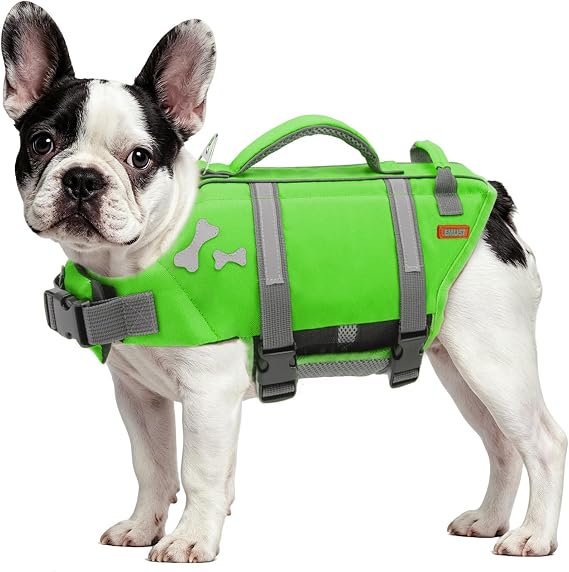 EMUST Dog Life Vests, Adjustable XS Dog Life Jacket with 2 Rescue Handle