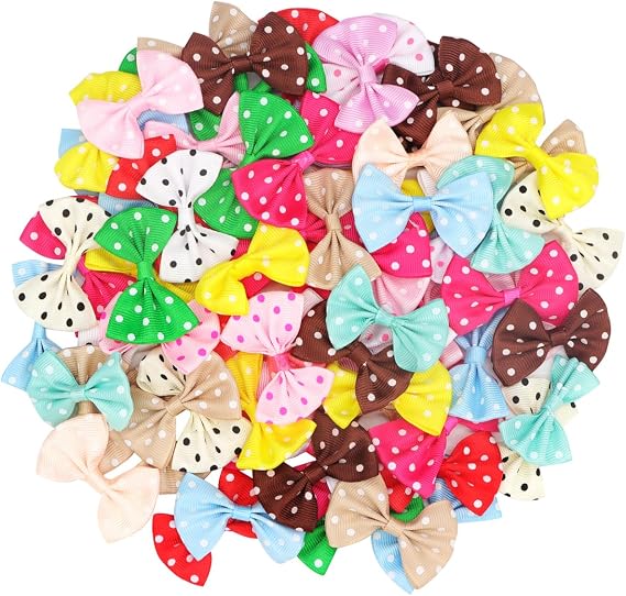 100 Pcs Grosgrain Ribbon Mini Bow Ties Craft for DIY Kids Hair Clips, Hair Bows Accessories (Multicolor, 1.97 inches)