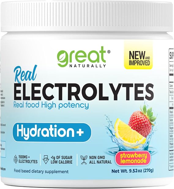 Electrolytes Powder Hydration | Real Food High potency | Strawberry Lemonade 30 Servings | High potency Electrolyte powder | Hydration drink mix | Electrolyte Supplement Potassium Magnesium Calcium