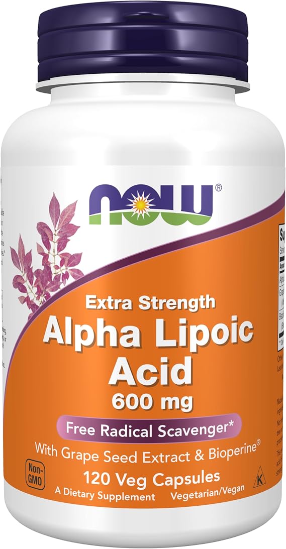 NOW Foods Supplements, Alpha Lipoic Acid 600 mg with Grape Seed Extract & Bioperine, Extra Strength, 120 Veg Capsules