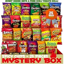 Chili Treats™ Spicy Flamin&amp;amp;amp;amp;amp;amp;#39; Hot Fiery Chili Mystery Box of Chips Bundle Care Package Sampler Assortment Filled with 25 Bags of the Best Spicy Chips with Exclusive Bonus Gift