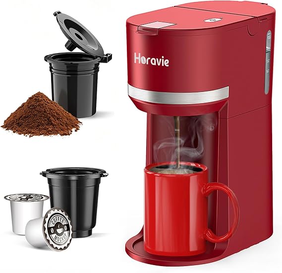 Small Single Serve Coffee Maker for K Cup and Grounds with One Button