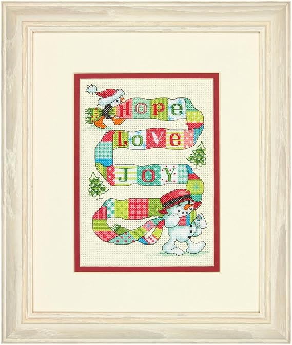 Dimensions 70-08962 Counted Cross Stitch Kit, Hope Love Joy, 14 Count White Aida Cloth, 5" x 7"