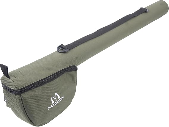 M MAXIMUMCATCH Maxcatch Fly Fishing Rod Case with Reel Pouch, Complete Protection Bag for 9FT 2/4 Piece Rods (Green, For 7.5' 4sec Fly Rod Length: 25.9'')