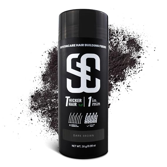 SOVONCARE Hair Fibers for Thinning Hair Dark Brown, Hair Building Fibers for Bald Spots Undetectable & Natural, Conceals Hair Loss, Fill In Fine Hair Powder Hair Thicker Instantly for Women & Men 28g