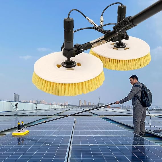 Multifunctional Solar Panel Water Spray Cleaning Tool, with Water Pump, 65cm Double-Head Rotating Cleaning Brush, 17m Cable/29m Water Pipe Line,3.5M