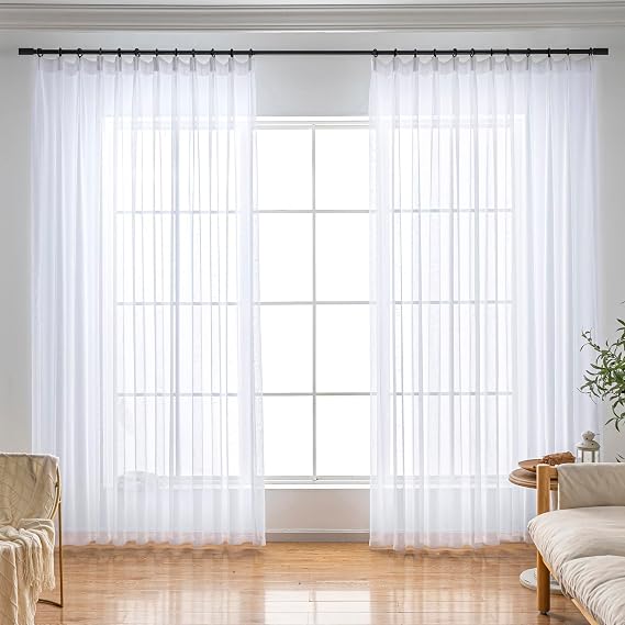 White Sheer Curtains 96 Inches Long Pinch Pleat Ceiling Curtains & Drapes