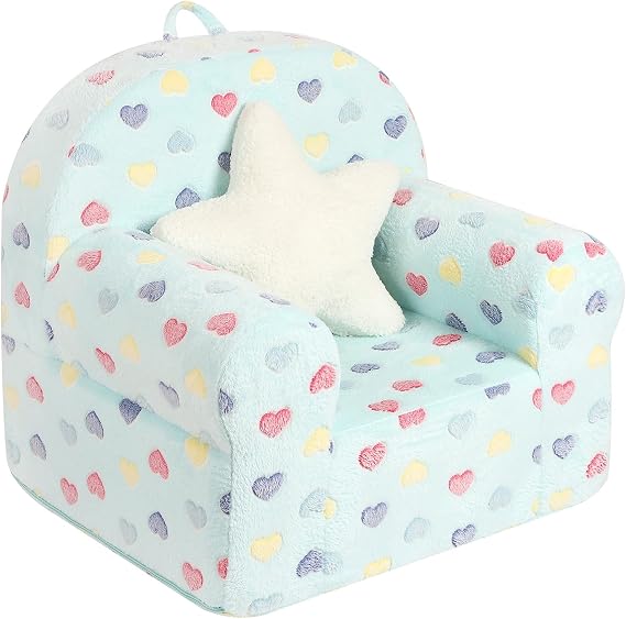 MOMCAYWEX Kids Extra Wide Snuggly-Soft Plush Chair, Comfy Sofa Chair, Blue