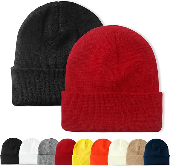 PFFY Unisex Beanie Hats for Men Women Plain Knit Winter Beanies Warm Hat