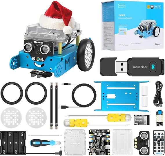 Makeblock mBot Robot Kids Electric Toy with Bluetooth Dongle, STEM Education Kit STEM Project for Kids Coding Robot Kit Learning Educational Toys Engineering Electronics Scratching 8-12 Years Old Gift
