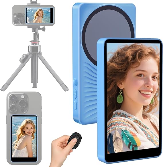 Vlog Selfie Monitor Screen,3 Levels Brightness&Widescreen Mode,No Delay 4K 60fps Bluetooth Remote Control,Back Camera Display for Selfie/Vlogging/Live Stream TK,Compatible with iPhone&Android (Blue)