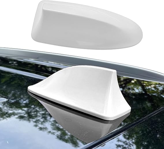 Ajxn 1PC Car Antenna Shark Fin, AM/FM Radio Signal Decorate Dummy Aerial Base for Auto SUV Truck with Adhesive Tape for Car SUV Truck (White)