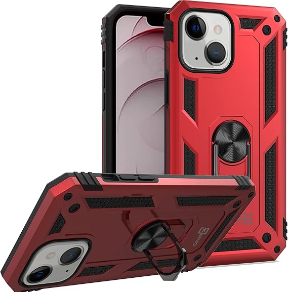CoverON Ring Designed for Apple iPhone 13 Mini Case, Rugged Phone Cover Magnetic Mount Compatible - Red