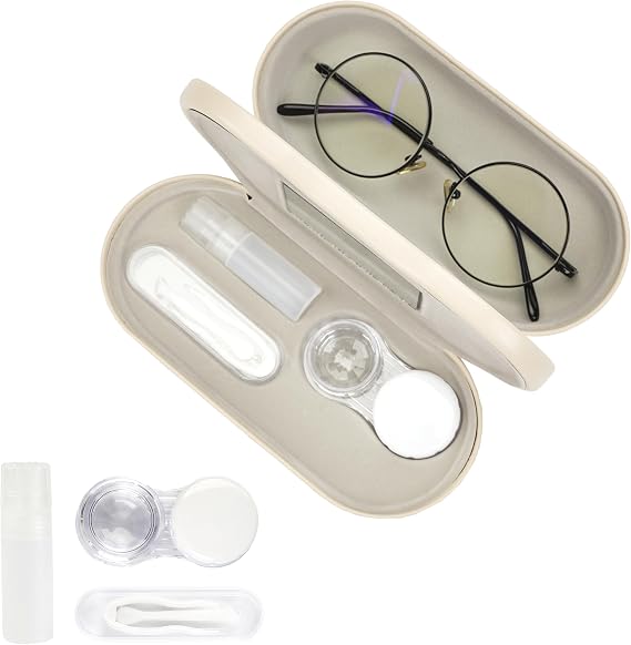 Eyeglass Case Double Sided Travel Size Cute Portable Contact Lens Box 2 in 1 Multifunction With Tool for Daily Outdoor Office