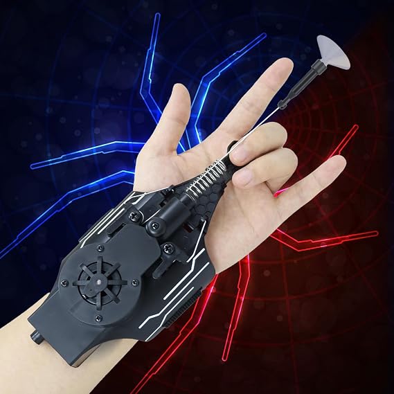 Spider Web Shooters Real,Spider Silk Launcher Wrist Toy for Kids, Web Slinger That Actually Shoots, Cool Gadgets String Gloves Shooters Toy Cool Toy Things for Superhero Fans (Black)