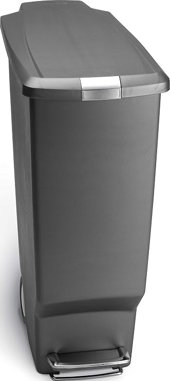 simplehuman 40 Liter / 10.6 Gallon Slim Kitchen Step Trash Can With Secure Slide Lock, Grey Plastic