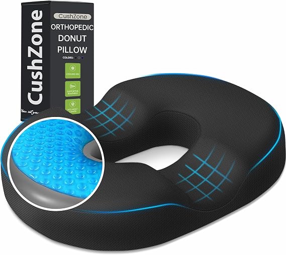 Donut Pillow Seat Cushion, Cooling Gel Memory Foam Chair Cushion, Black