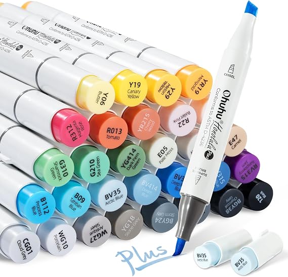 Ohuhu Alcohol Markers Supreme Brush& Chisel 36 Colors for Artists Drawing | Super Soft Brush Tip, AP Certified Alcohol-based Refillable, Art Marker Set for Adults Coloring Illustration, Honolulu Plus