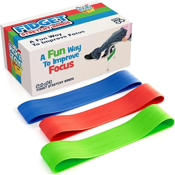 Stretchy Resistance Fidget Bands Toy For Kids 3 Pack | Bounce, Kick & Stretch Your Feet | For ADHD, ADD, SPD, Autism & Poor Concentration | Improve Classroom Focus, Ameliorate Sensory Input