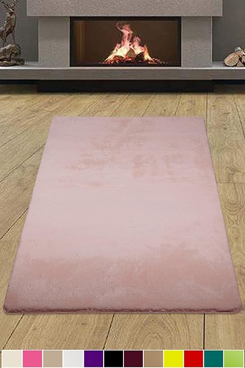Elite Pudra Pembe Çocuk Odası Halısı, 40 x 60 cm, Yumuşak Peluş, Kaymaz Tabanlı