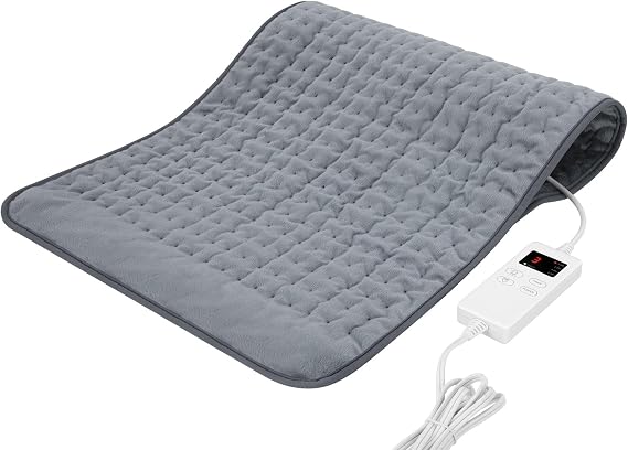 Portable Electric Heating Pad for Back Pain Relief, Soothing Comfort for Period Cramps, Versatile Use on Neck, Shoulders and Abdomen with Auto Shut-Off Safety Feature, Machine Washable, Neutral Gray