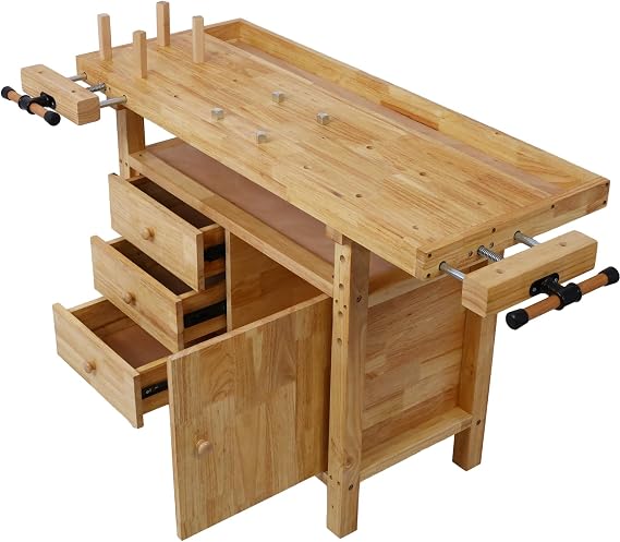 50-Inch Wooden Workbench Durable Wood Workbench for Garage, Workshop, and Home