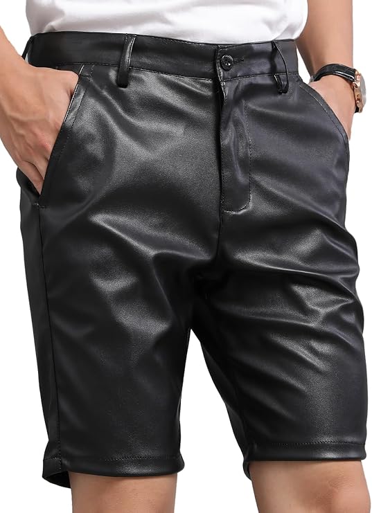 Wetlook Men's Leather Shorts Patent Look Shorts Latex PU Underpants Leather Shorts Clubwear Vinyl Lingerie Shiny Pants Training Gym Dance Shorts