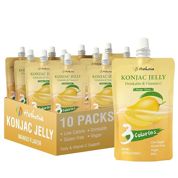Hethstia Konjac Jelly Pouch Drinkable Mango Flavor, 10 Pack, Vegan