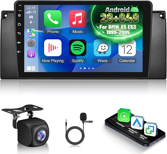 Android Car Radio for BMW X5 E53 1999-2005 with Wireless Carplay and Android Car 9 Inch HD Touchscreen Car Radio with GPS/WiFi/Bluetooth/EQ/FM RDS