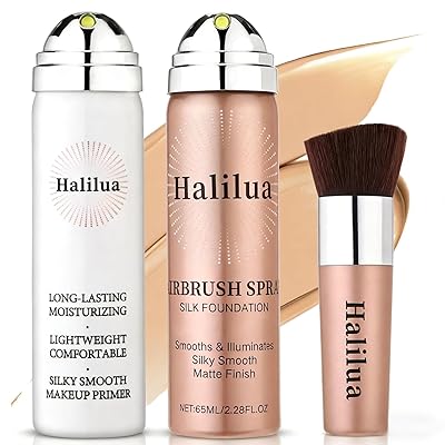 Airbrush Foundation Spray with Primer, Buildable Full Coverage Waterproof Foundation Makeup for Smooth Radiant Finish, Silk Air Brush Flawless Setting Spray for Flawless Finish 2Beige